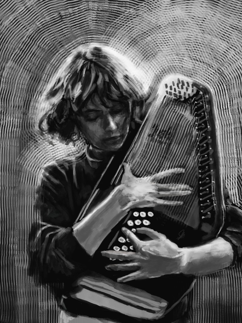 Pomme playing her autoharp