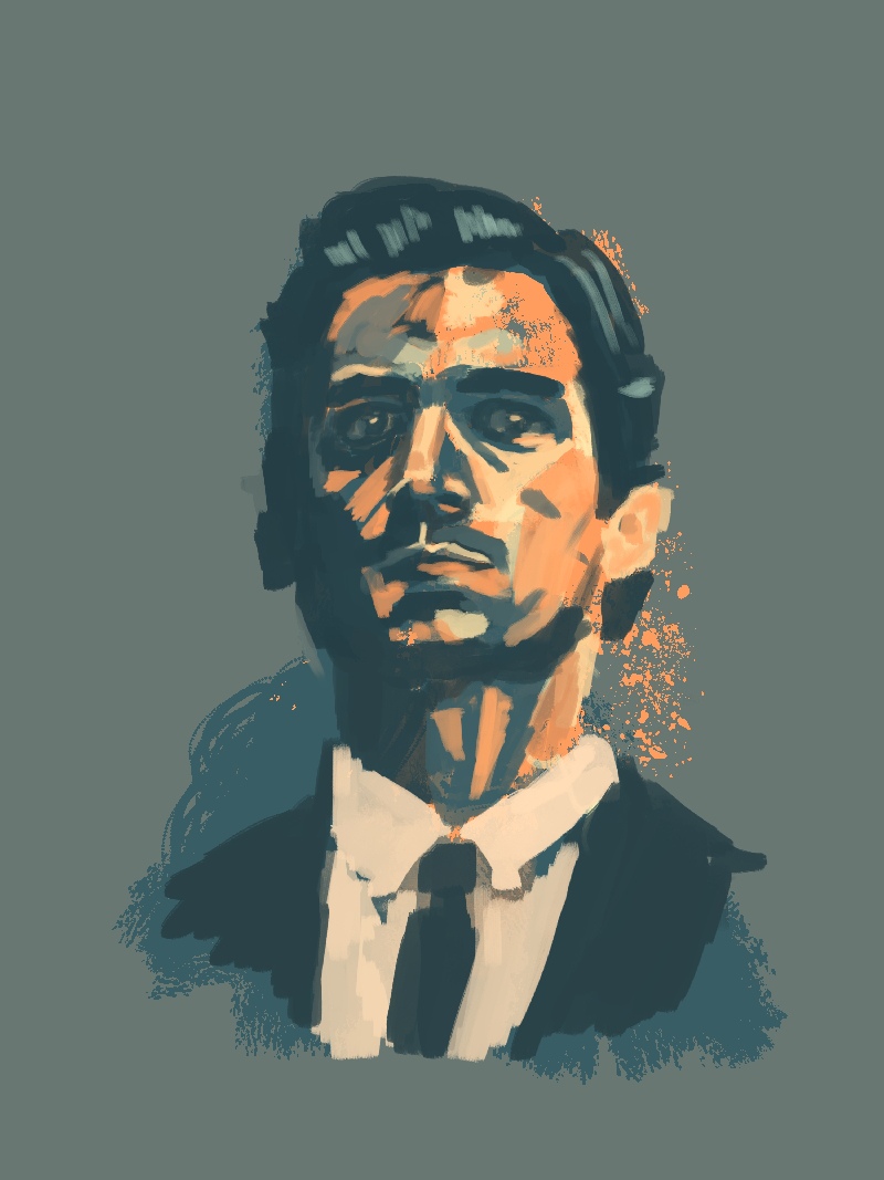 posterised style portrait of a man in a suit