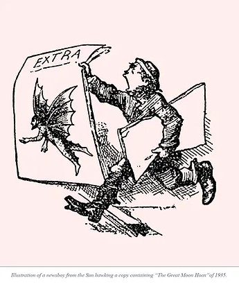 illustration of a newsboy from The Sun hawking a copy containing 