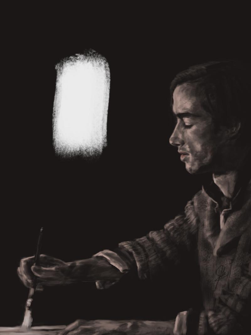 a portrait of Max Vandenburg painting (The Book Thief)