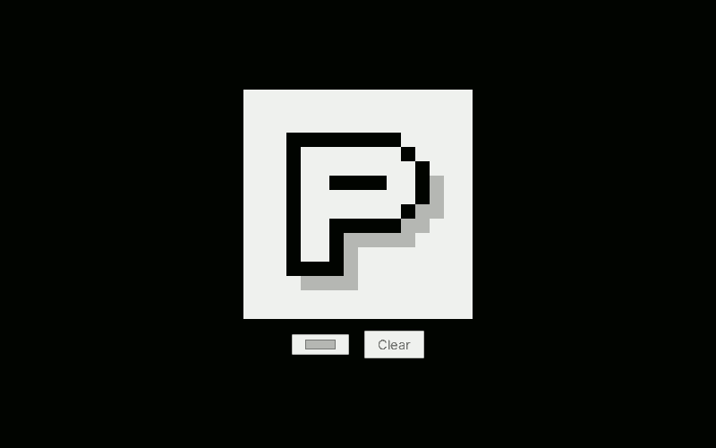 the interface showing a pixel art 'P'