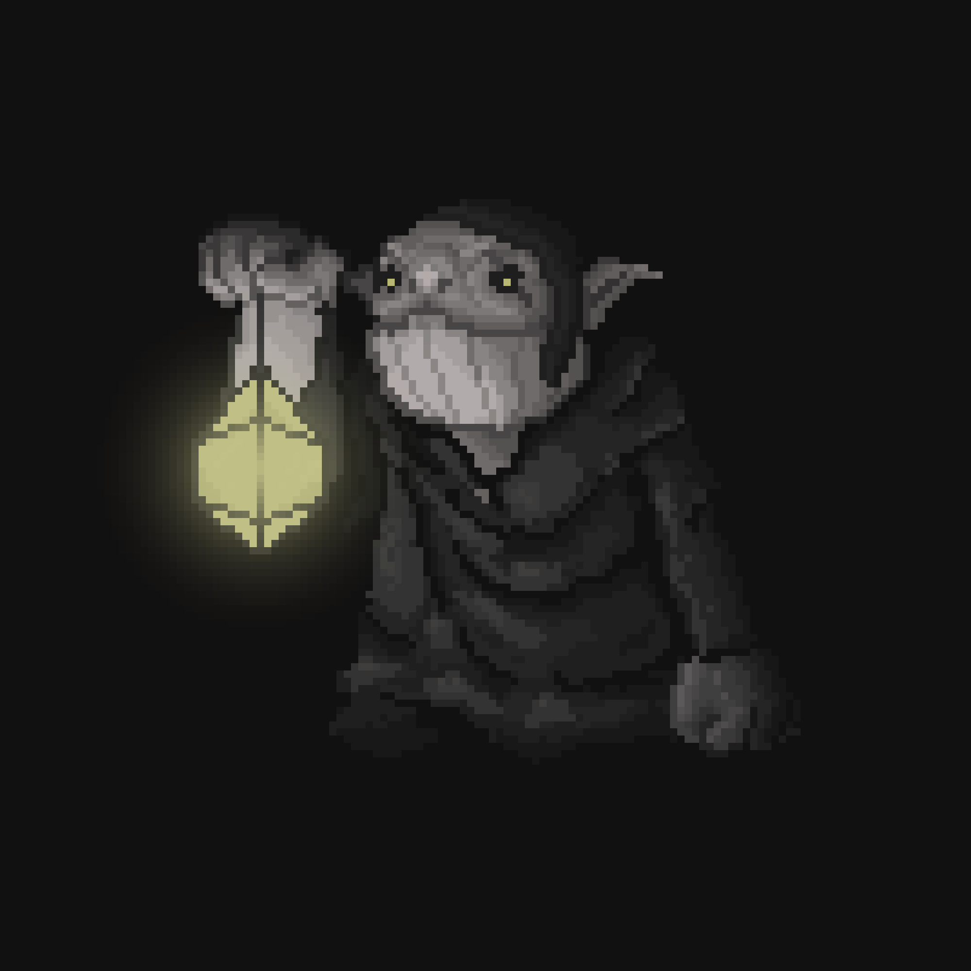 a cloaked goblin holding a lantern