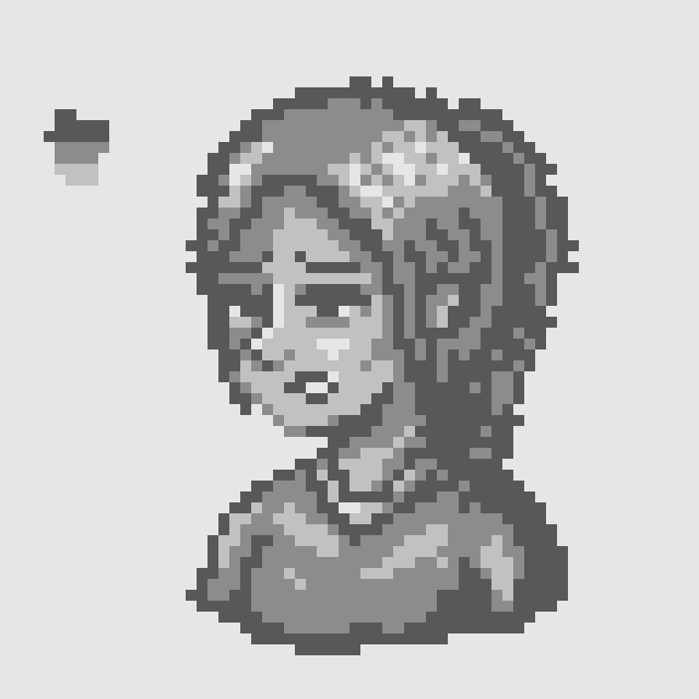 a 3-colour monochrome pixel art portrait of a girl