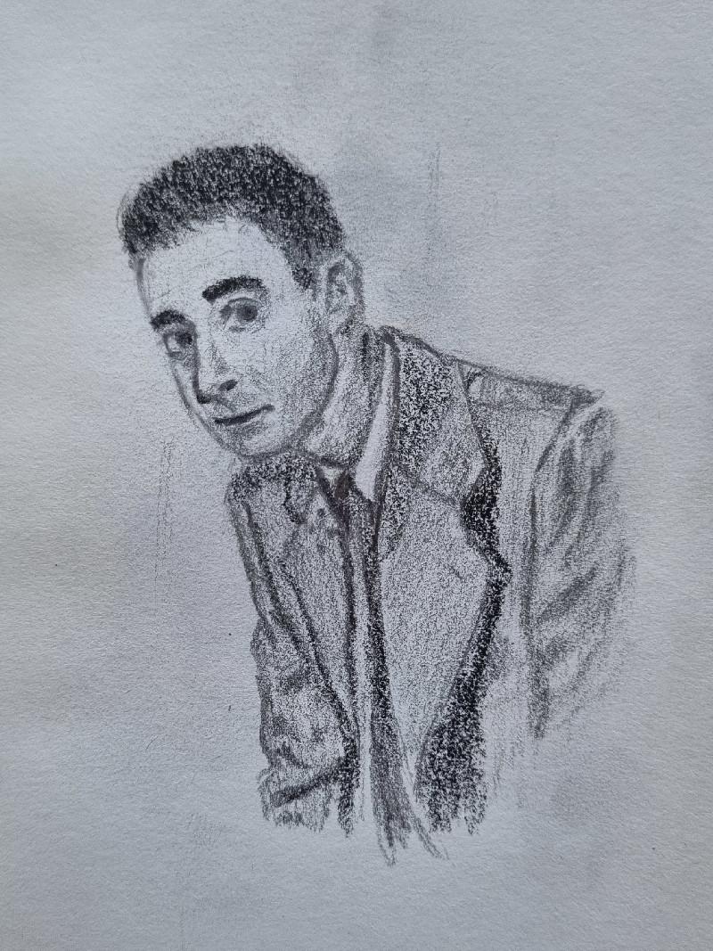 Oppenheimer, charcoal and graphite on paper