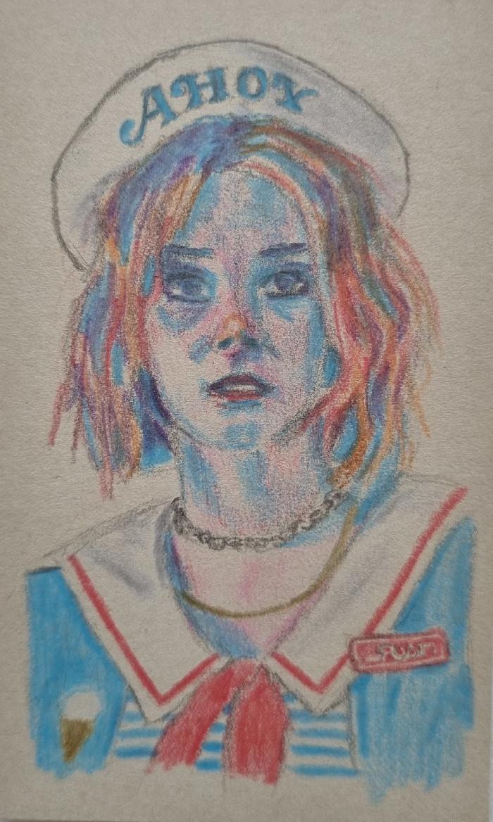 Robin (Stranger Things), coloured pencils on bamboo paper