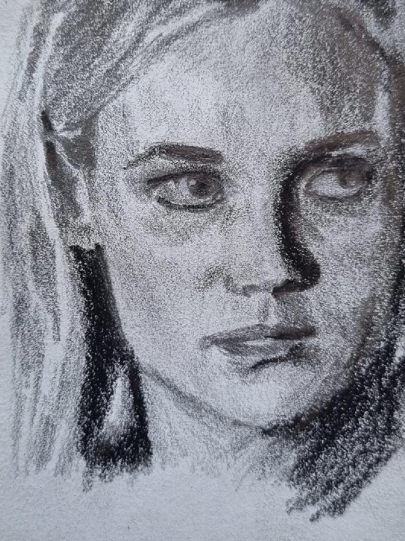 Diane Kruger, charcoal and graphite on paper