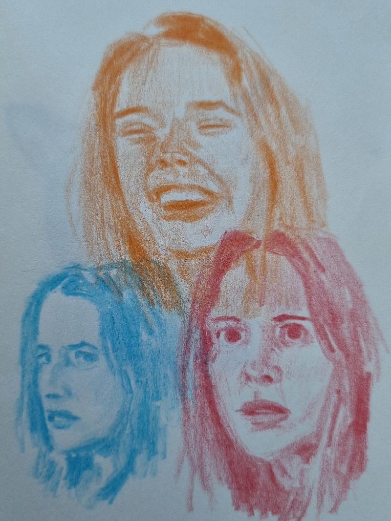 three coloured portraits