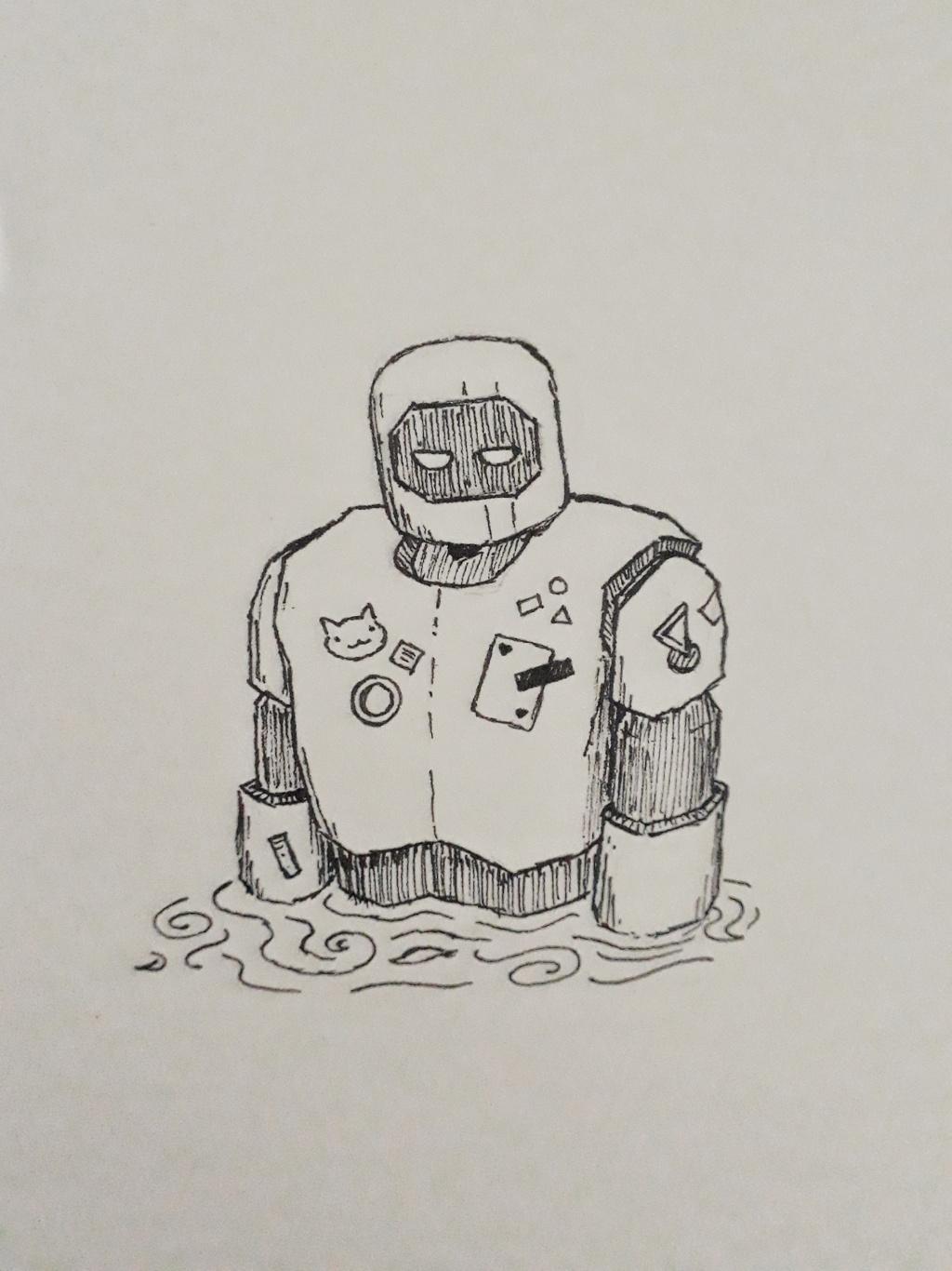 drawing of robot soaking in a pool